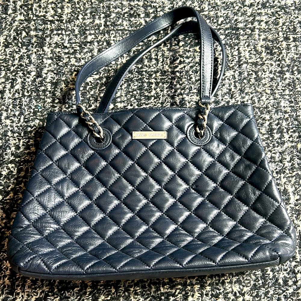 Leather navy blue brooks brothers handbag